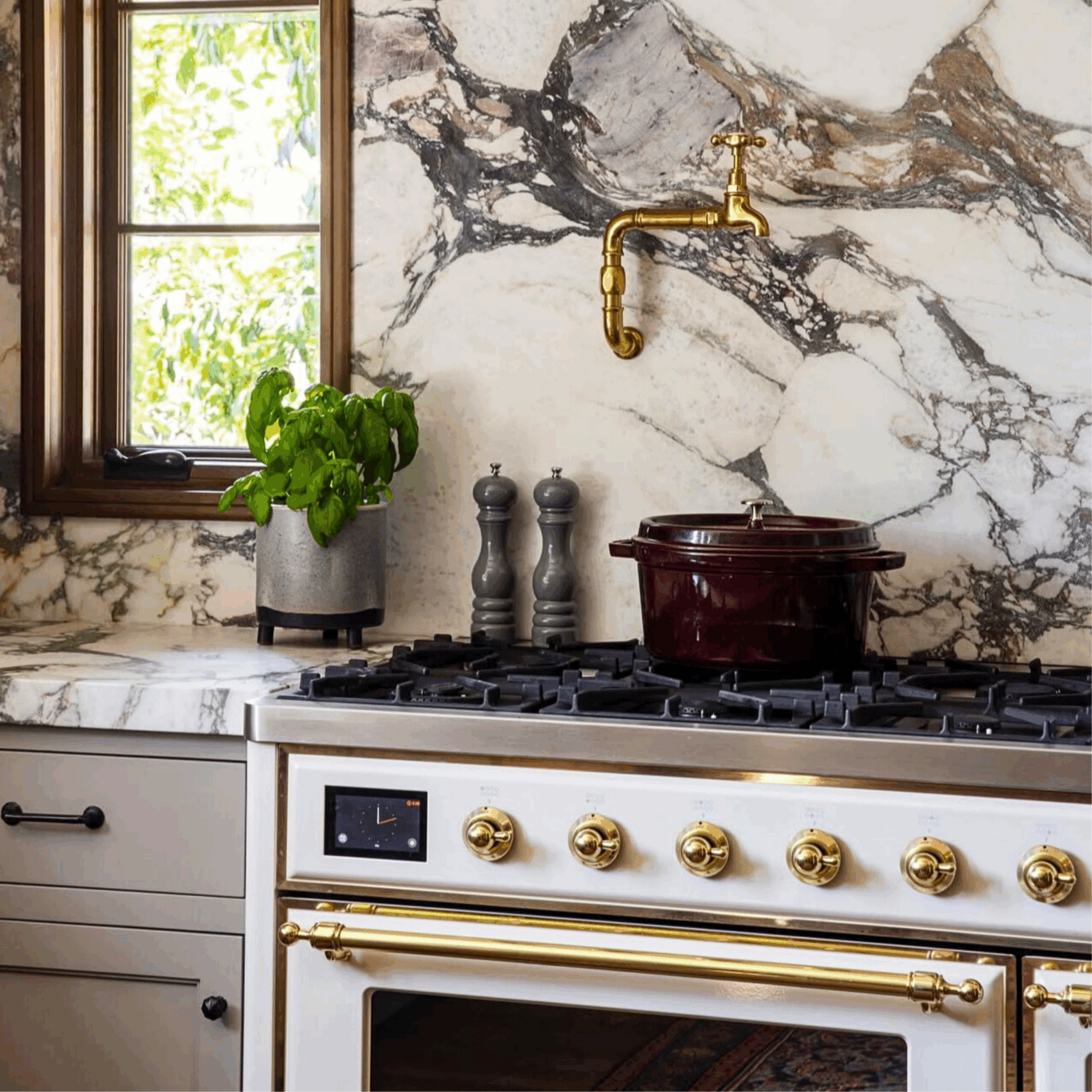 Ilve Majestic gas range in a kitchen.