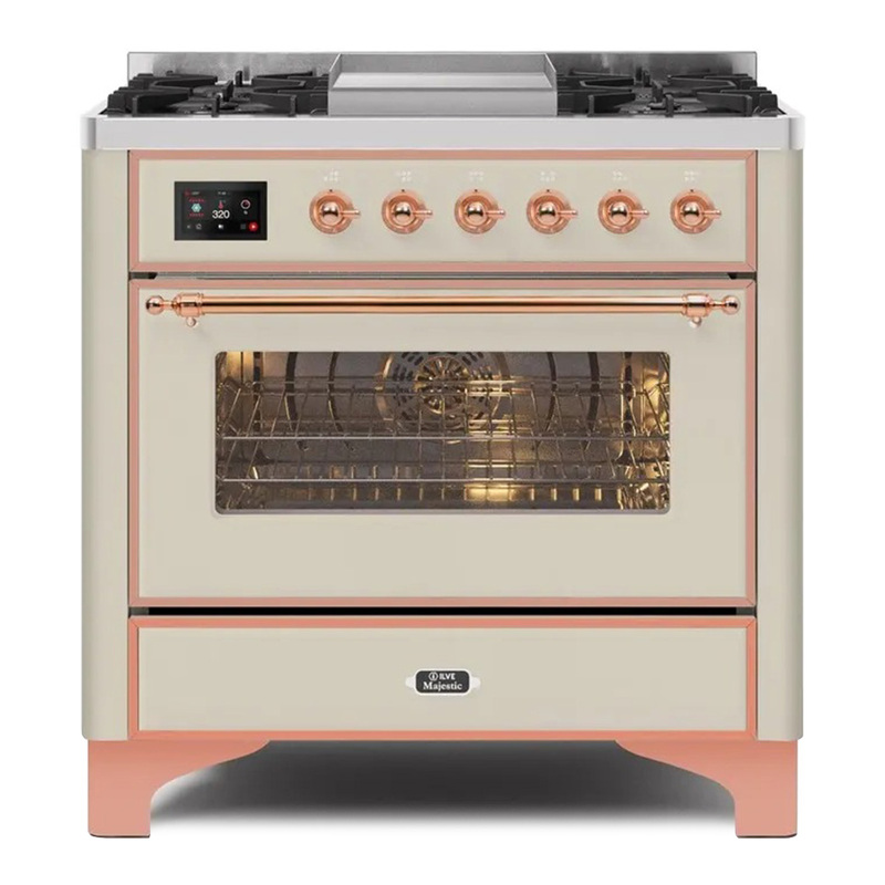 ILVE UM09FDNS3AWP Majestic II 36" Dual Fuel Range  (Antique White, Copper, Natural Gas, Triple Glass Door)