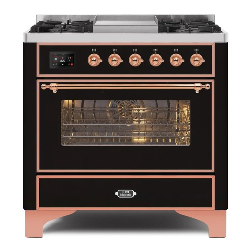 ILVE UM09FDNS3BKPLP Majestic II 36" Dual Fuel Range  (Glossy Black, Copper, Liquid Propane, Triple Glass Door)