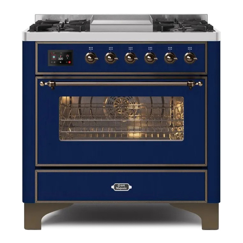 ILVE UM09FDNS3MBB Majestic II 36" Dual Fuel Range  (Midnight Blue, Bronze, Natural Gas, Triple Glass Door)