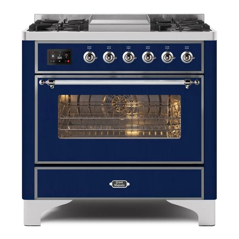 ILVE UM09FDNS3MBCLP Majestic II 36" Dual Fuel Range  (Midnight Blue, Chrome, Liquid Propane, Triple Glass Door)