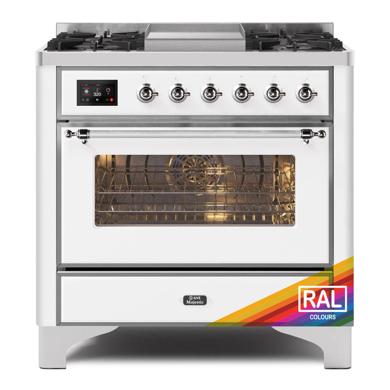 ILVE UM09FDNS3RACLP Majestic II 36" Dual Fuel Range  (RAL, Chrome, Liquid Propane, Triple Glass Door)