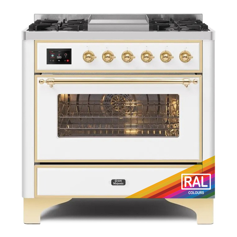 ILVE UM09FDNS3RAGLP Majestic II 36" Dual Fuel Range  (RAL, Brass, Liquid Propane, Triple Glass Door)