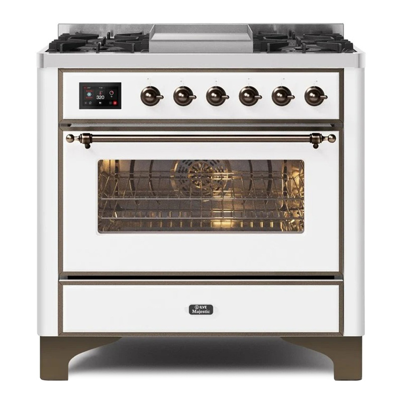 ILVE UM09FDNS3WHB Majestic II 36" Dual Fuel Range  (White, Bronze, Natural Gas, Triple Glass Door)