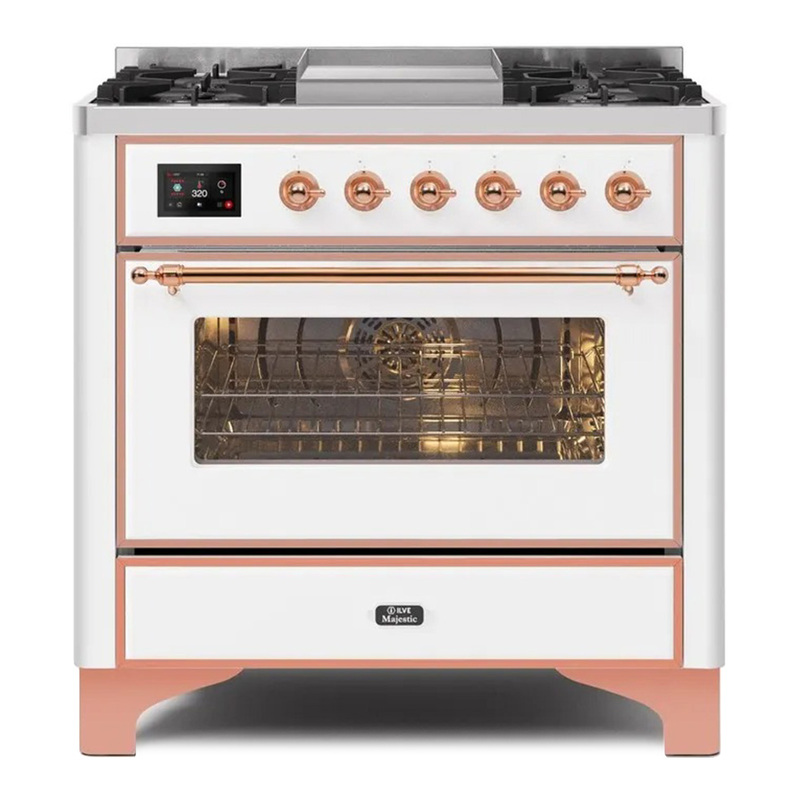 ILVE UM09FDNS3WHPLP Majestic II 36" Dual Fuel Range  (White, Copper, Liquid Propane, Triple Glass Door)