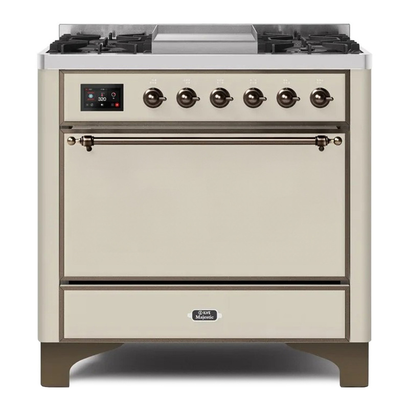 ILVE UM09FDQNS3AWBLP Majestic II 36" Dual Fuel Range  (Antique White, Bronze, Liquid Propane, Solid Door)