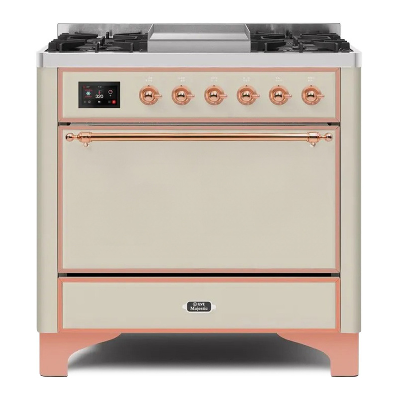 ILVE UM09FDQNS3AWPLP Majestic II 36" Dual Fuel Range  (Antique White, Copper, Liquid Propane, Solid Door)