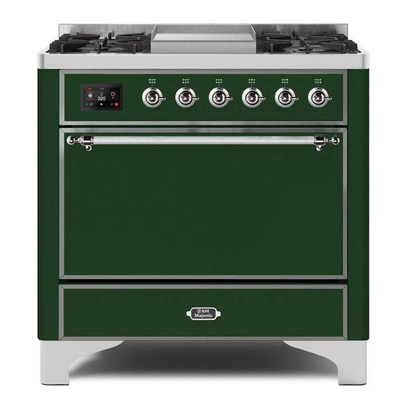 ILVE UM09FDQNS3EGC Majestic II 36" Dual Fuel Range  (Emerald Green, Chrome, Natural Gas, Solid Door)