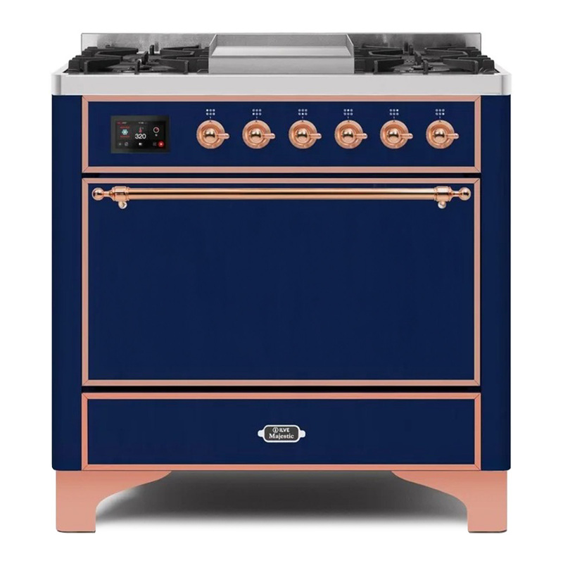 ILVE UM09FDQNS3MBPLP Majestic II 36" Dual Fuel Range  (Midnight Blue, Copper, Liquid Propane, Solid Door)