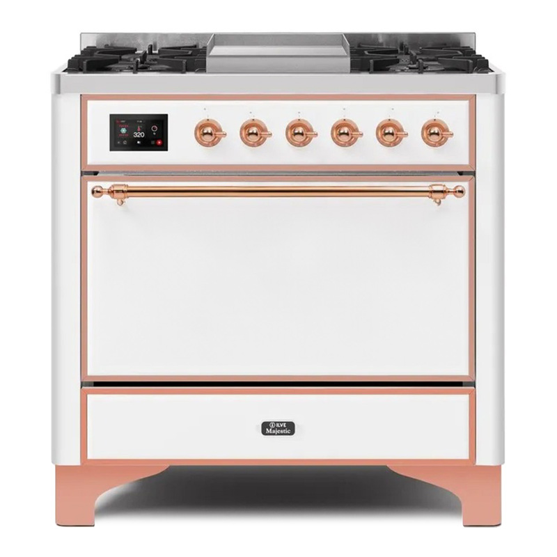 ILVE UM09FDQNS3WHP Majestic II 36" Dual Fuel Range  (White, Copper, Natural Gas, Solid Door)