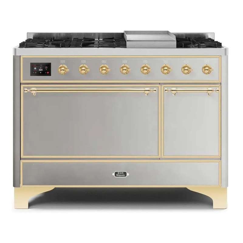 ILVE UM12FDQNS3SSG Majestic II 48" Dual Fuel Range (Natural Gas, Solid Door, Stainless Steel, Brass)