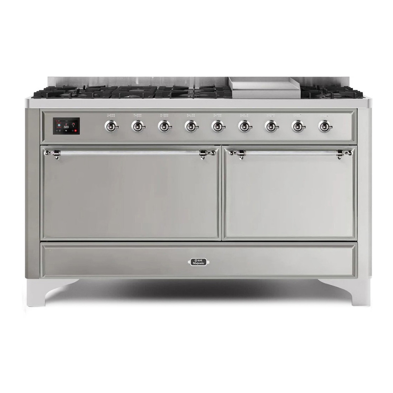 ILVE UM15FDQNS3SSC Majestic II 60" Dual Fuel Range (Natural Gas, Solid Door, Stainless Steel, Chrome)