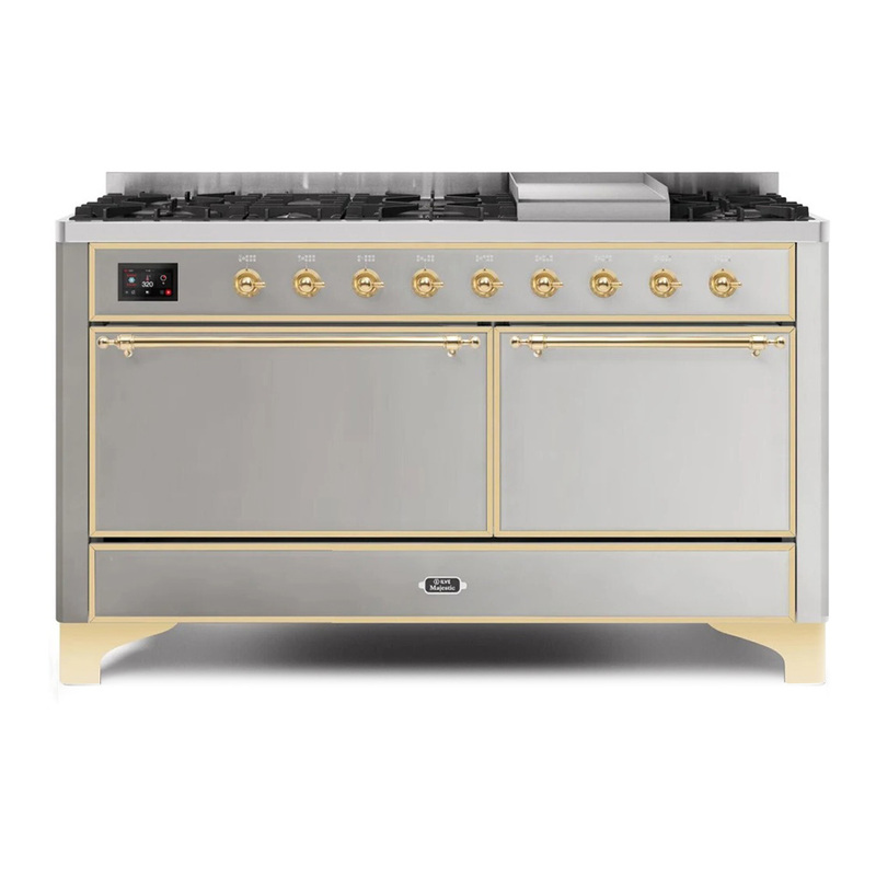 ILVE UM15FDQNS3SSG Majestic II 60" Dual Fuel Range (Natural Gas, Solid Door, Stainless Steel, Brass)