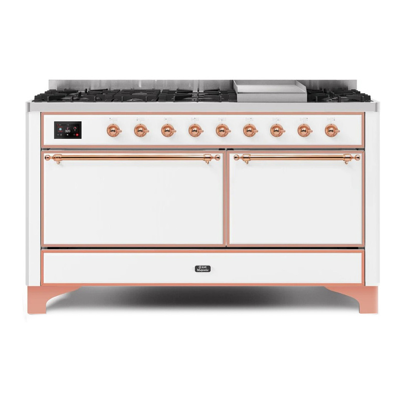 ILVE UM15FDQNS3WHP Majestic II 60" Dual Fuel Range (Natural Gas, Solid Door, White, Copper)