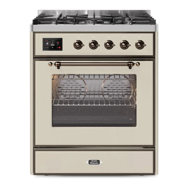 ILVE UM30DNE3AWB Majestic II 30" Dual Fuel Range (Natural Gas, Triple Glass Door, Antique White, Bronze)