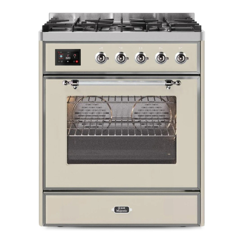 ILVE UM30DNE3AWC Majestic II 30" Dual Fuel Range (Natural Gas, Triple Glass Door, Antique White, Chrome)