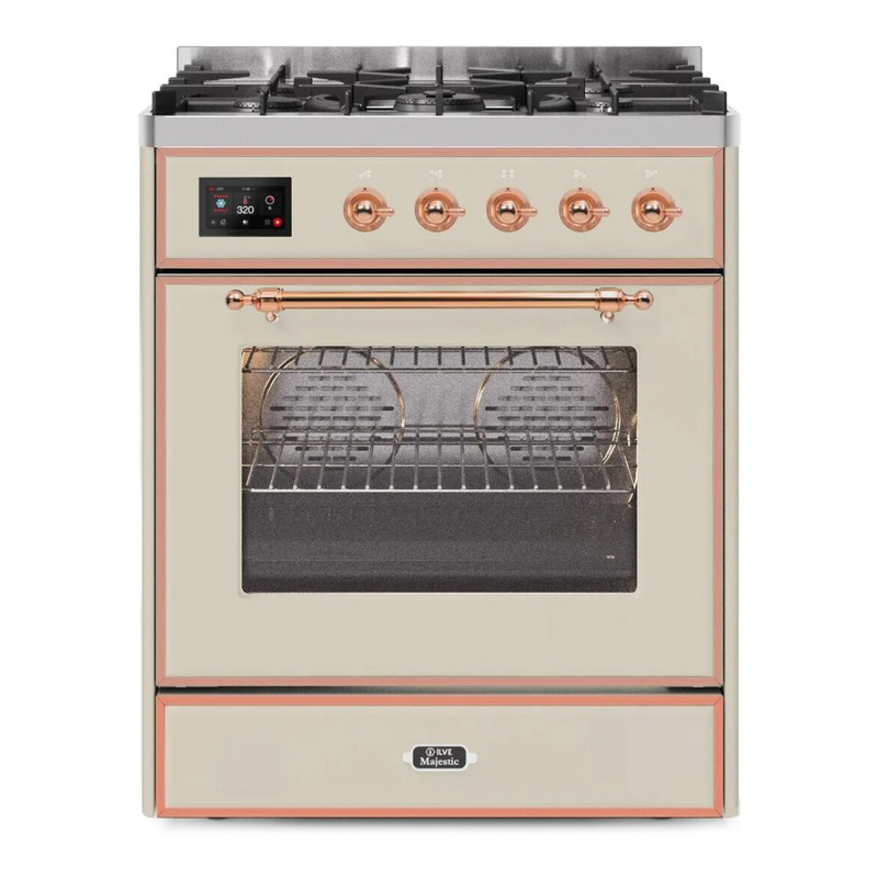 ILVE UM30DNE3AWPLP Majestic II 30" Dual Fuel Range (Liquid Propane, Triple Glass Door, Antique White, Copper)