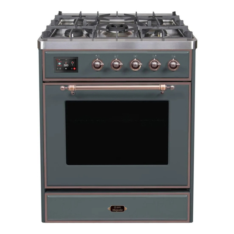 ILVE UM30DNE3BGBLP Majestic II 30" Dual Fuel Range (Liquid Propane, Triple Glass Door, Blue Grey, Bronze)