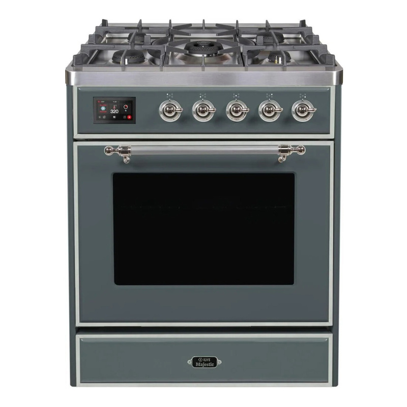 ILVE UM30DNE3BGCLP Majestic II 30" Dual Fuel Range (Liquid Propane, Triple Glass Door, Blue Grey, Chrome)