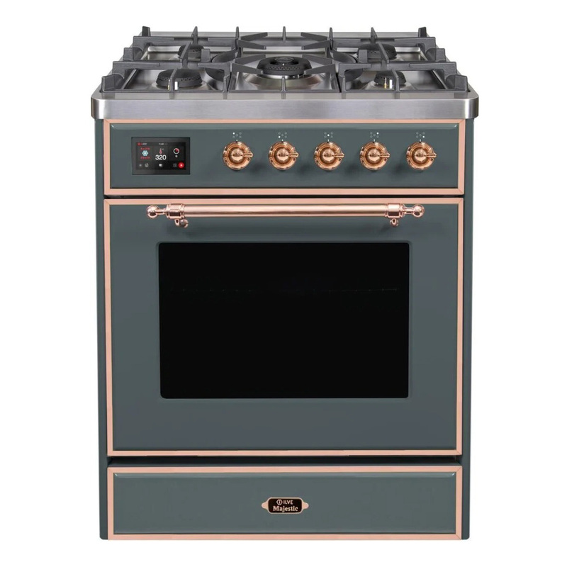 ILVE UM30DNE3BGPLP Majestic II 30" Dual Fuel Range (Liquid Propane, Triple Glass Door, Blue Grey, Copper)