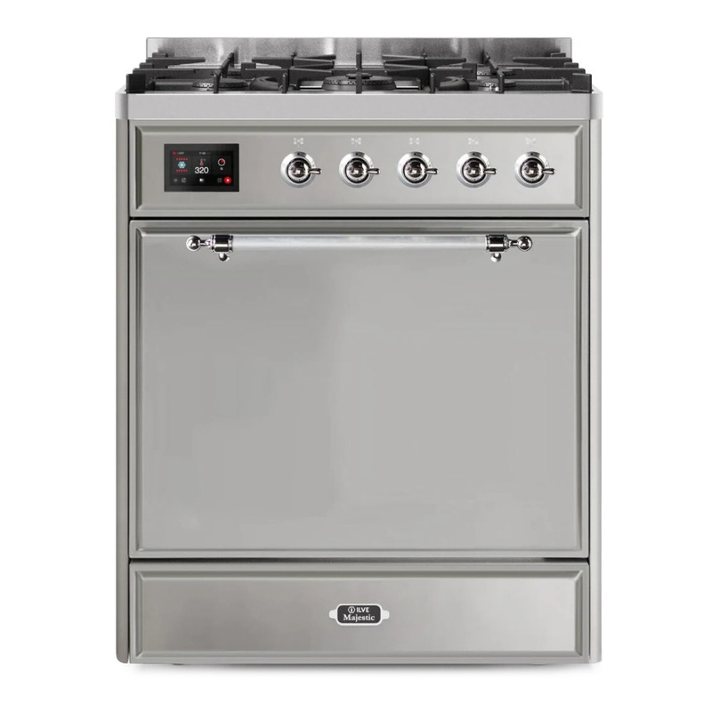 ILVE UM30DQNE3SSC Majestic II 30" Dual Fuel Range (Natural Gas, Solid Door, Stainless Steel, Chrome)