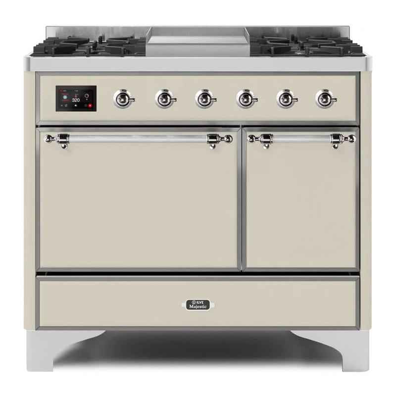 ILVE UMD10FDQNS3AWC Majestic II 40" Dual Fuel Range  (Natural Gas, Solid Door, Antique White, Chrome)