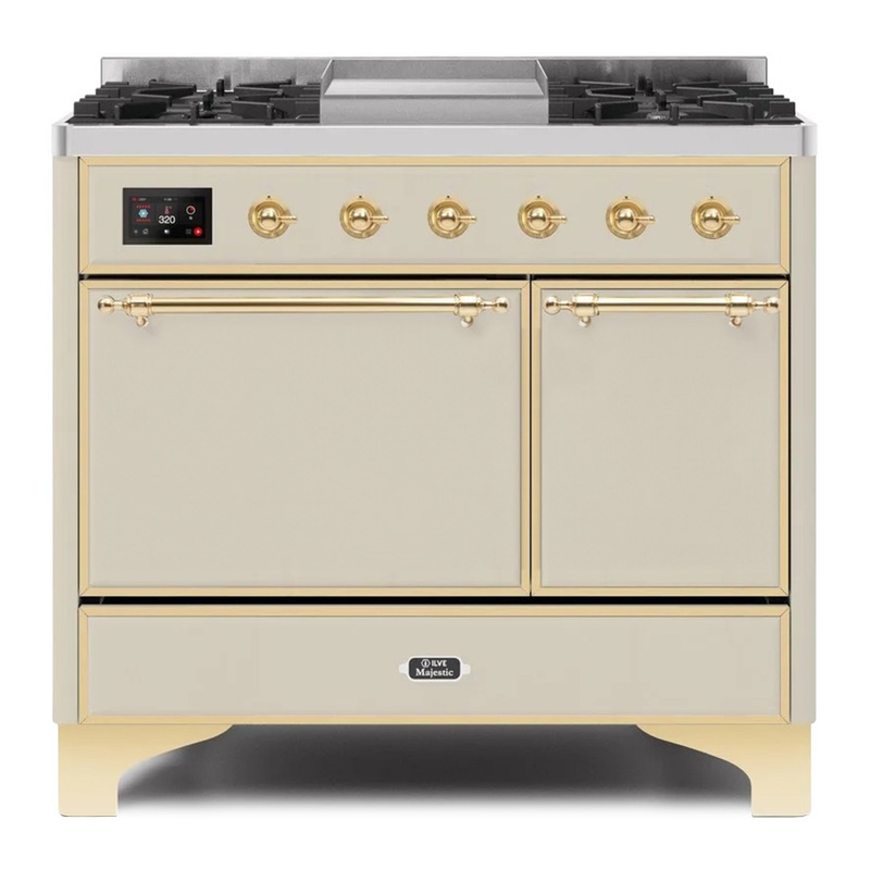 ILVE UMD10FDQNS3AWG Majestic II 40" Dual Fuel Range  (Natural Gas, Solid Door, Antique White, Brass)