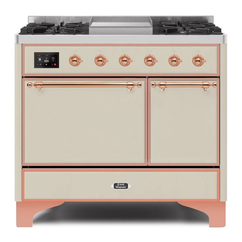 ILVE UMD10FDQNS3AWP Majestic II 40" Dual Fuel Range  (Natural Gas, Solid Door, Antique White, Copper)
