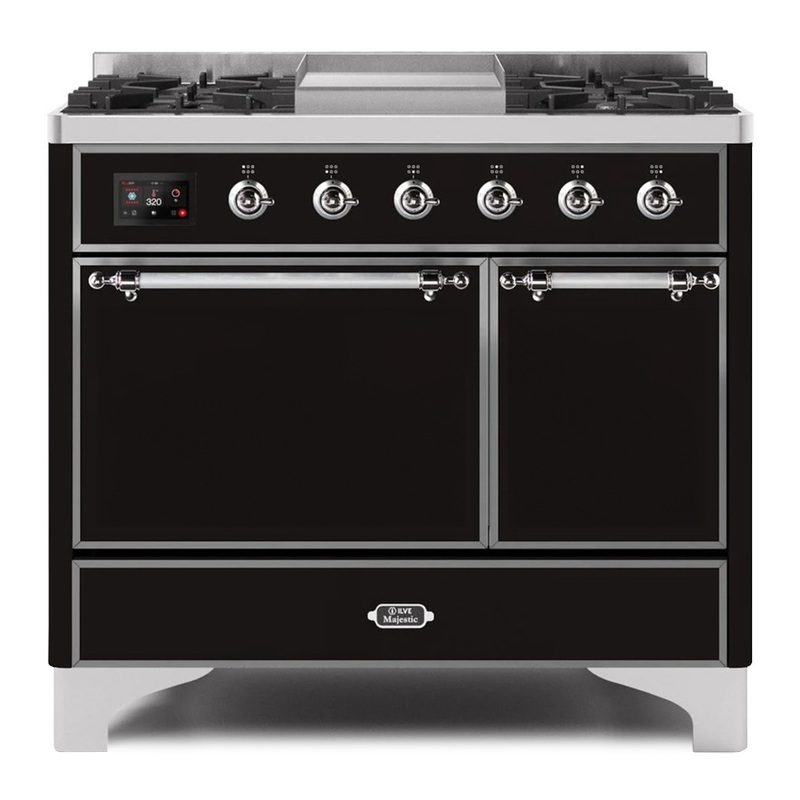 ILVE UMD10FDQNS3BKC Majestic II 40" Dual Fuel Range  (Natural Gas, Solid Door, Glossy Black, Chrome)