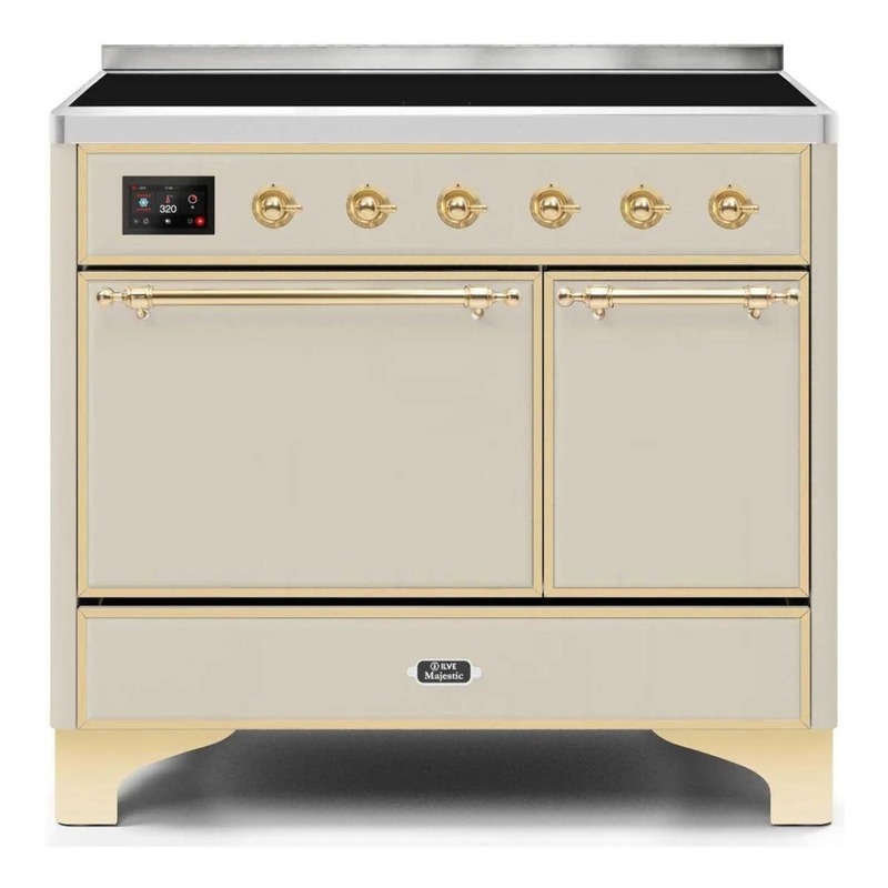 ILVE UMDI10QNS3AWG Majestic II 40" Induction Range (Solid Door, Antique White, Brass)