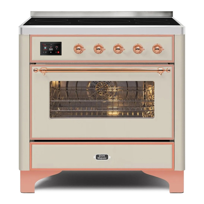 ILVE UMI09NS3AWP Majestic II 36" Induction Range (Triple Glass Door, Antique White, Copper)