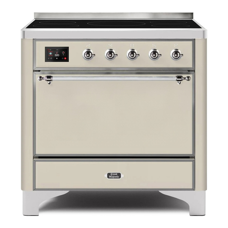 ILVE UMI09QNS3AWC Majestic II 36" Induction Range (Solid Door, Antique White, Chrome)