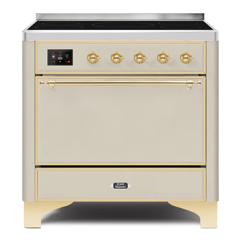ILVE UMI09QNS3AWG Majestic II 36" Induction Range (Solid Door, Antique White, Brass)