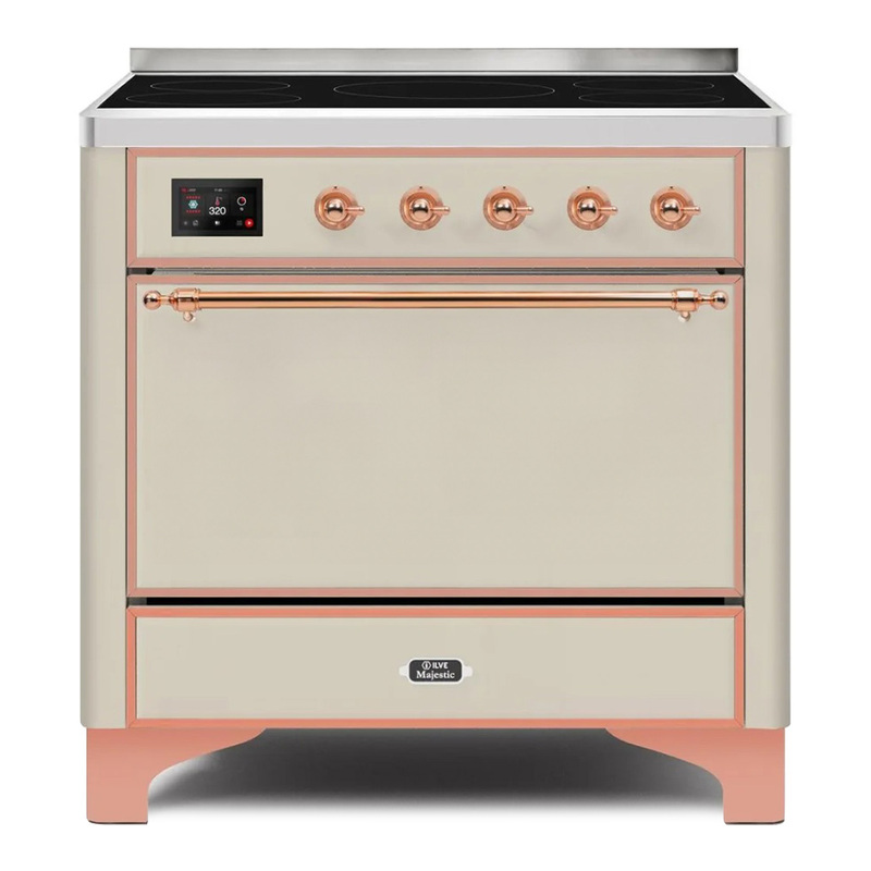 ILVE UMI09QNS3AWP Majestic II 36" Induction Range (Solid Door, Antique White, Copper)