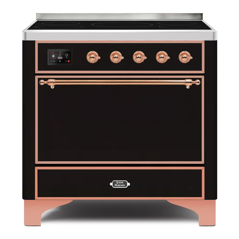ILVE UMI09QNS3BKP Majestic II 36" Induction Range (Solid Door, Glossy Black, Copper)