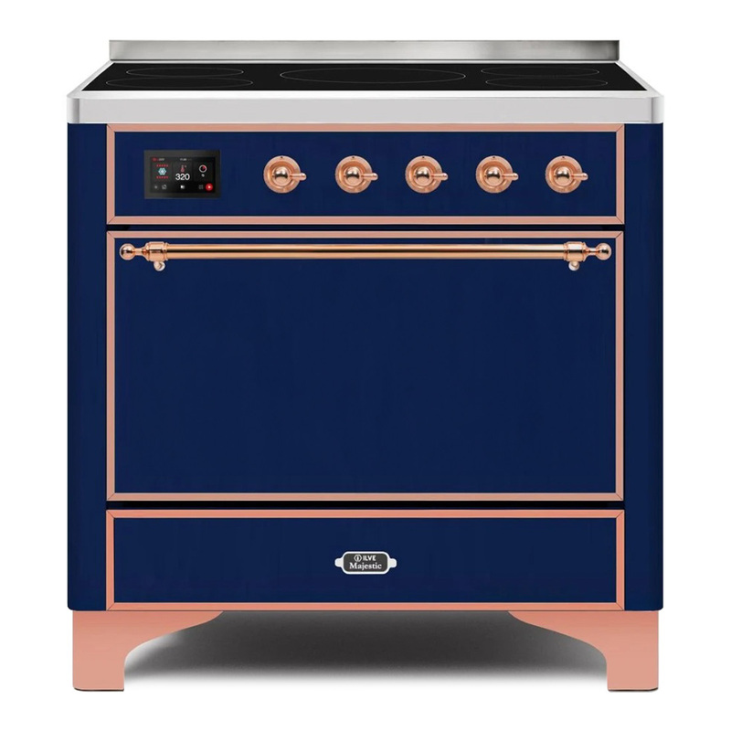 ILVE UMI09QNS3MBP Majestic II 36" Induction Range (Solid Door, Midnight Blue, Copper)