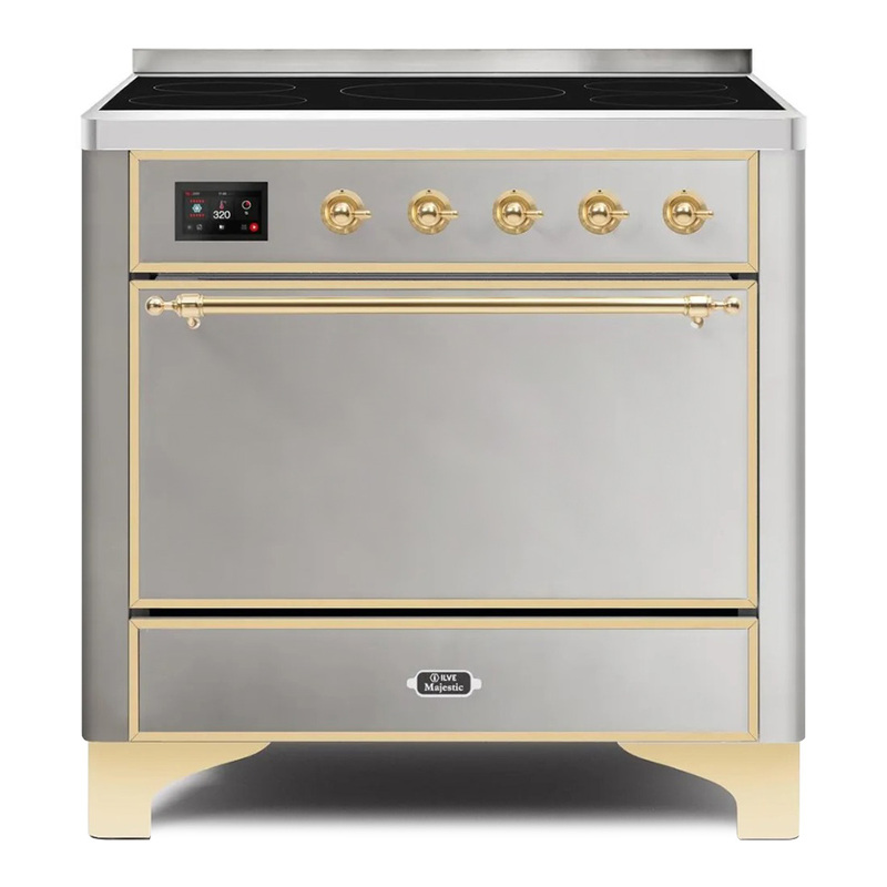 ILVE UMI09QNS3SSG Majestic II 36" Induction Range (Solid Door, Stainless Steel, Brass)