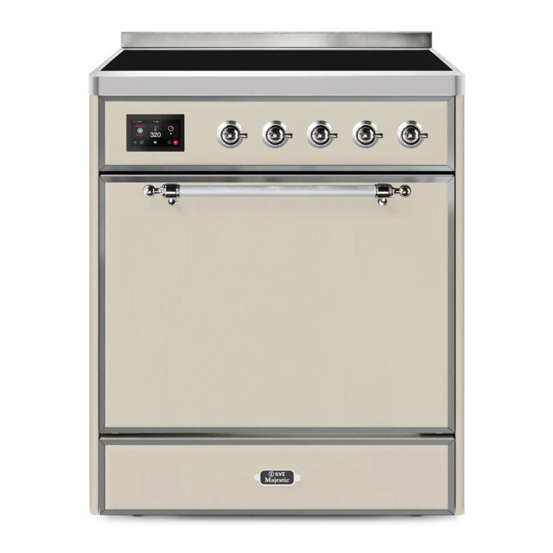 ILVE UMI30QNE3AWC Majestic II 30" Induction Range (Solid Door, Antique White, Chrome)