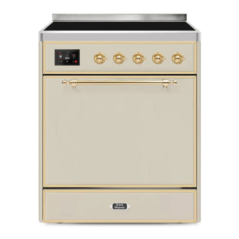 ILVE UMI30QNE3AWG Majestic II 30" Induction Range (Solid Door, Antique White, Brass)