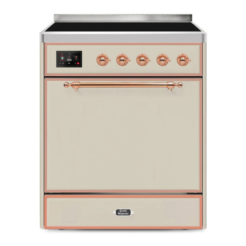 ILVE UMI30QNE3AWP Majestic II 30" Induction Range (Solid Door, Antique White, Copper)