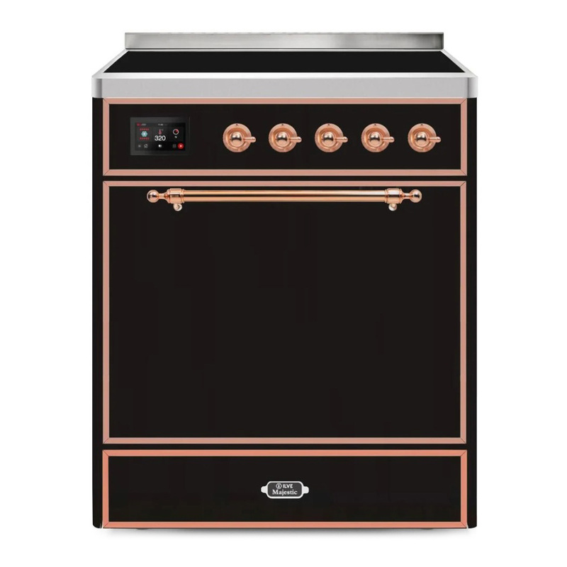 ILVE UMI30QNE3BKP Majestic II 30" Induction Range (Solid Door, Glossy Black, Copper)