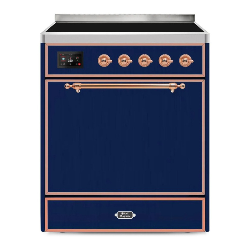 ILVE UMI30QNE3MBP Majestic II 30" Induction Range (Solid Door, Midnight Blue, Copper)
