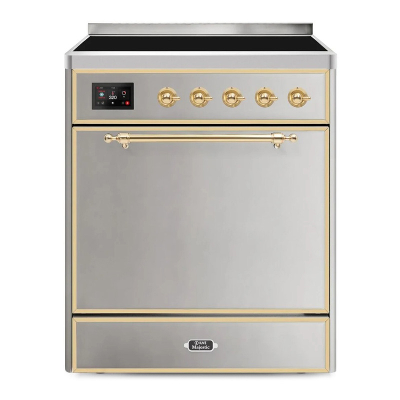 ILVE UMI30QNE3SSG Majestic II 30" Induction Range (Solid Door, Stainless Steel, Brass)
