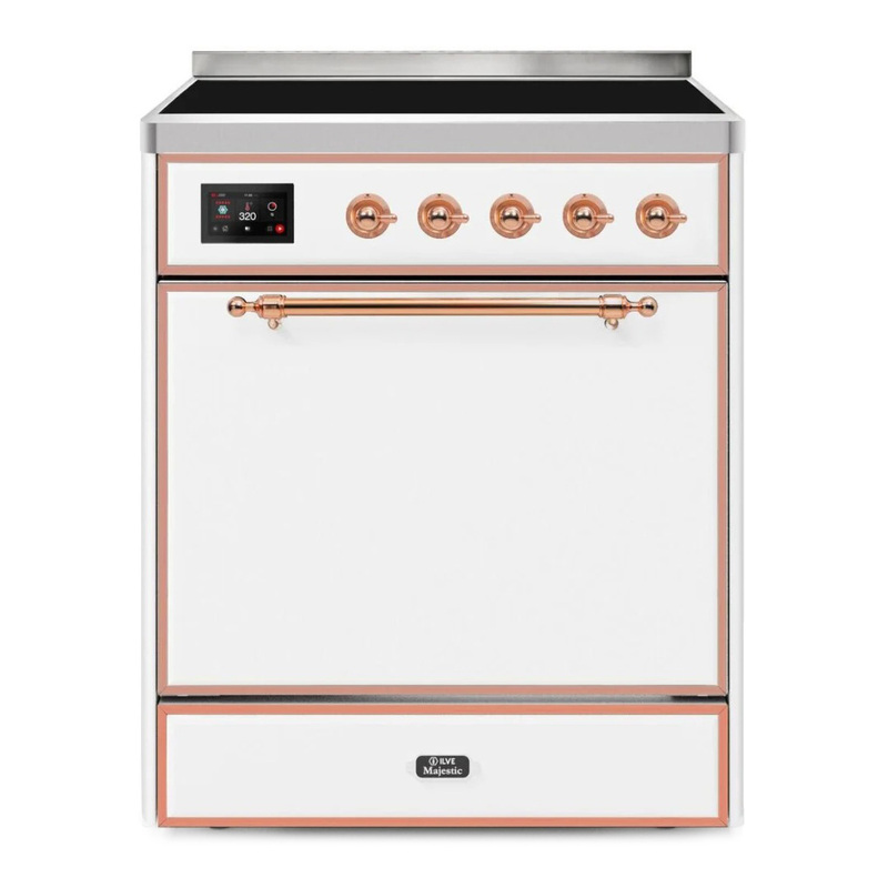 ILVE UMI30QNE3WHP Majestic II 30" Induction Range (Solid Door, White, Copper)