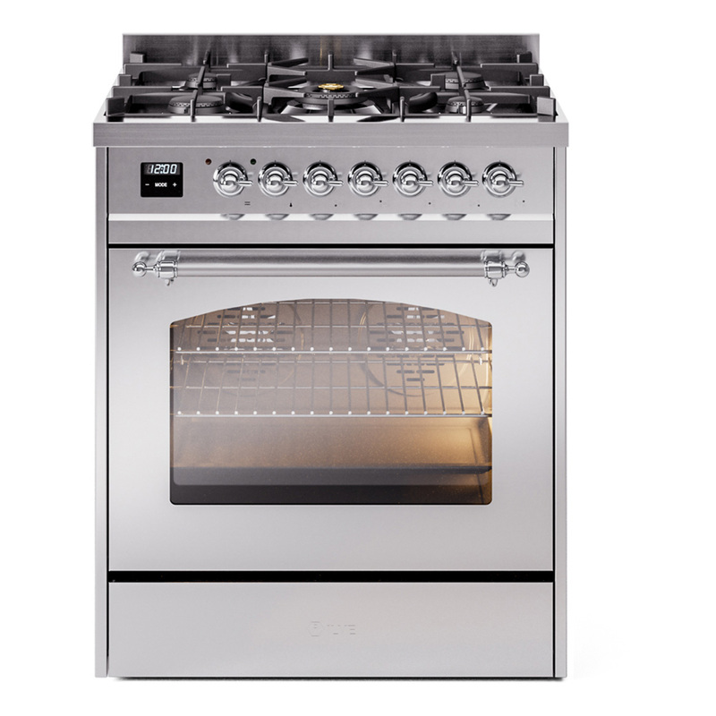 ILVE UP30NMPSSC Nostalgie II 30" Dual Fuel Range (Natural Gas, Triple Glass Door, Stainless Steel, Chrome)