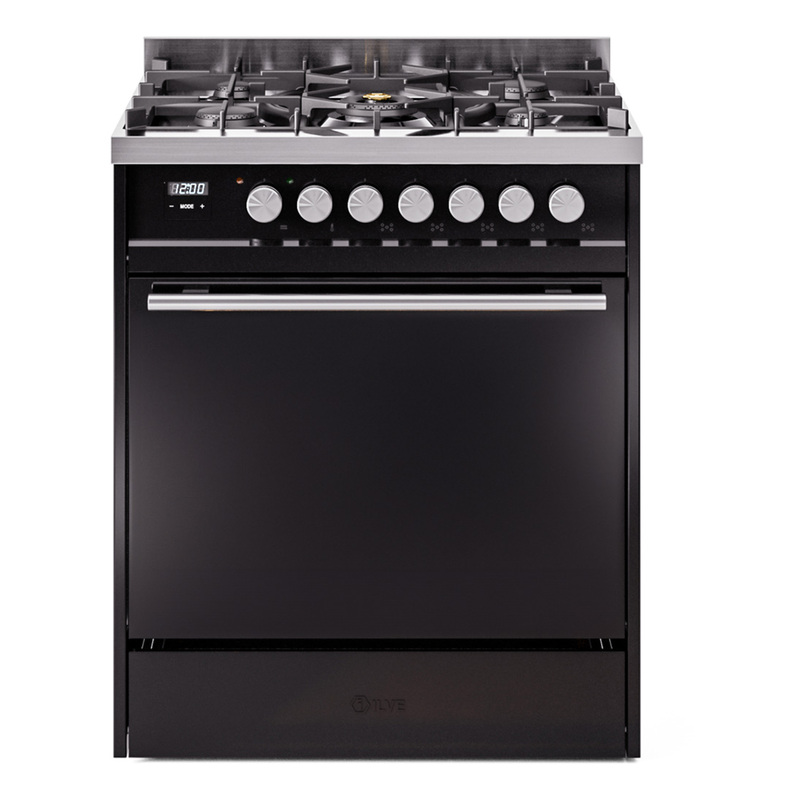 ILVE UP30QMPBKLP Professional Plus II 30" Dual Fuel Range  (Liquid Propane, Solid Door, Glossy Black)