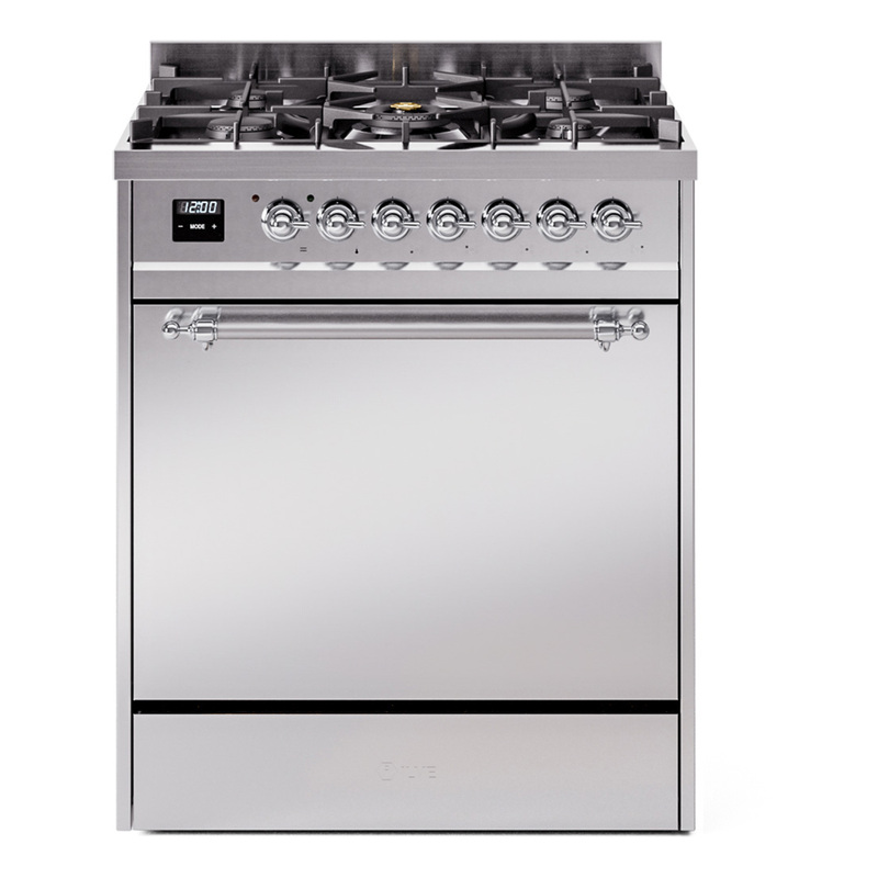 ILVE UP30QNMPSSC Nostalgie II 30" Dual Fuel Range (Natural Gas, Solid Door, Stainless Steel, Chrome)