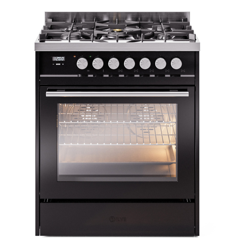 ILVE UP30WMPBKLP Professional Plus II 30" Dual Fuel Range  (Liquid Propane, Triple Glass Door, Glossy Black)