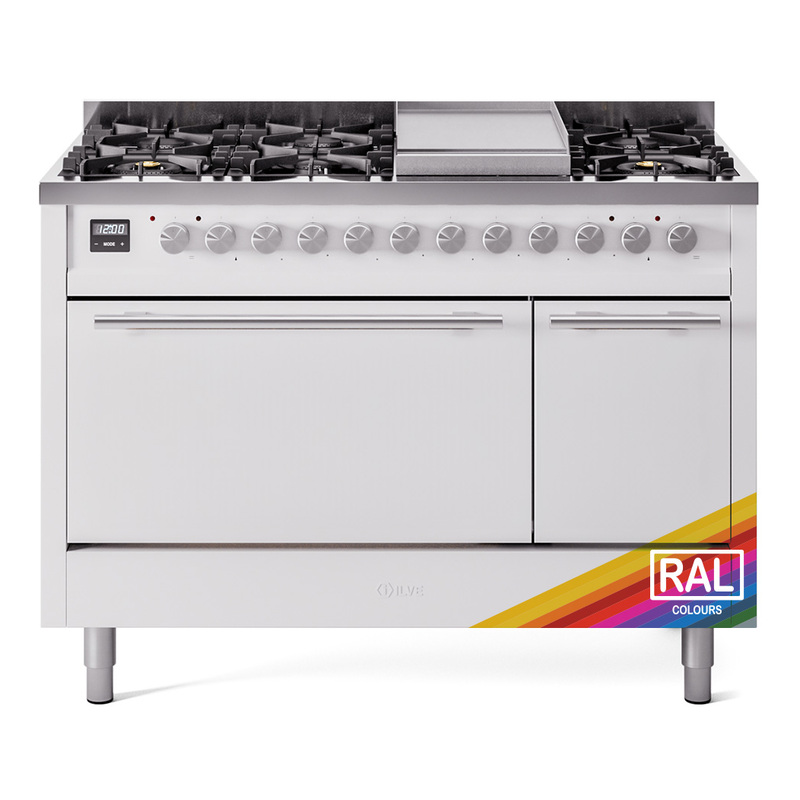 ILVE UP48FQMPRALP Professional Plus II 48" Dual Fuel Range  (8 Sealed Burners + Griddle, Liquid Propane, Solid Door, RAL)