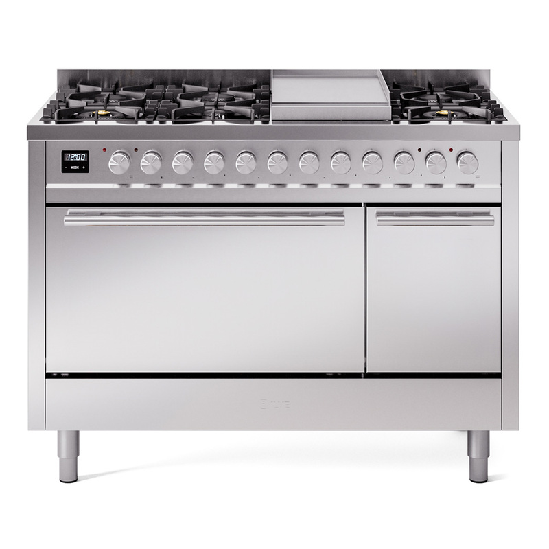 ILVE UP48FQMPSSLP Professional Plus II 48" Dual Fuel Range  (8 Sealed Burners + Griddle, Liquid Propane, Solid Door, Stainless Steel)